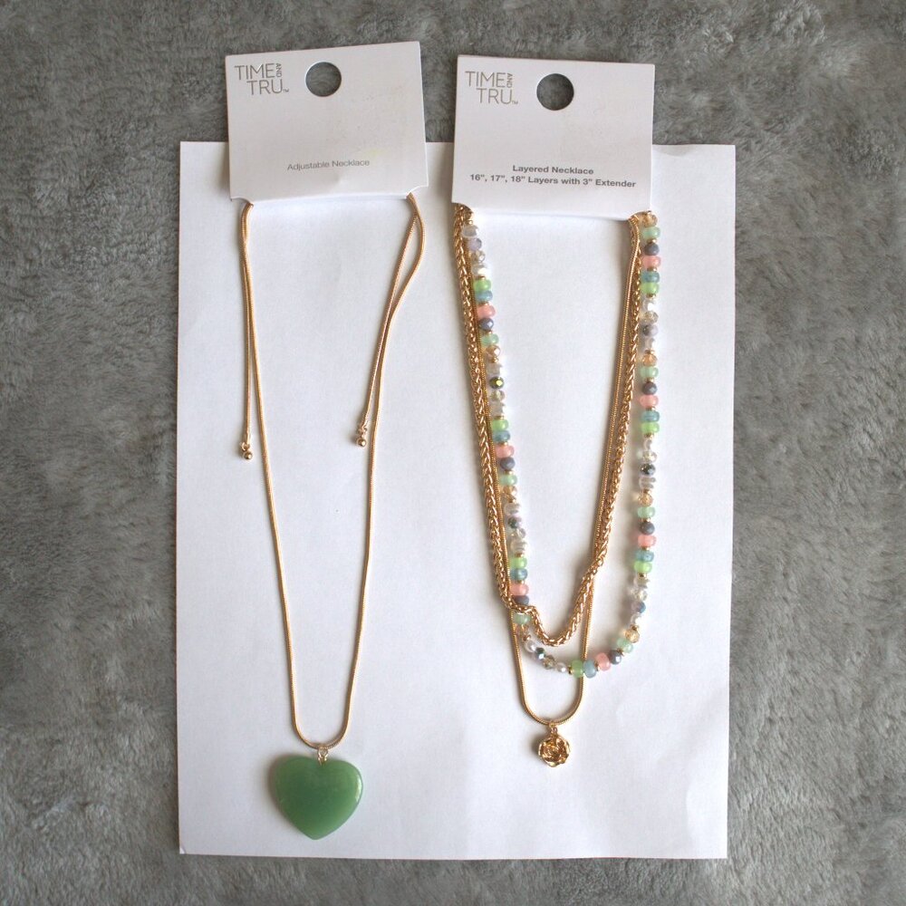 Time And Tru | Women's Heart Motif Adjustable Necklace & 3 Layered Necklace